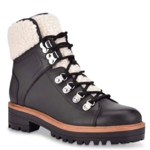 Marc Fisher Isalia Black Leather Shearling Lined Lace Up Hiking Boots-Never Worn